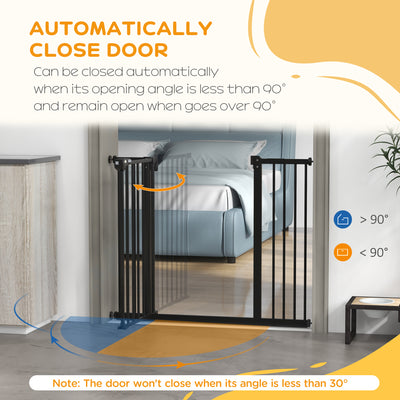 PawHut Metal 74-100cm Wide Adjustable Dog Gate Black 