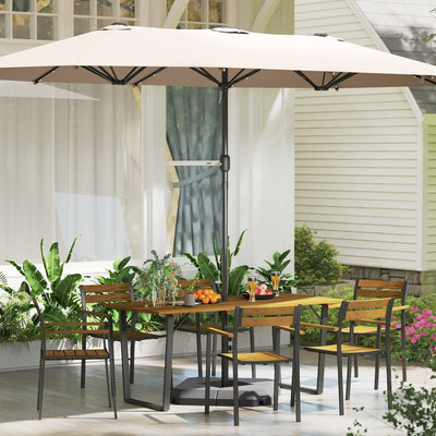 Outsunny 7 Piece Garden Dining Set, Fir Wood Garden Furniture Set with Rectangle Table and 6 Stackable Chairs, Umbrella Hole, Slatted Top and Steel Frame, for Patio Balcony Porch, Brown 
