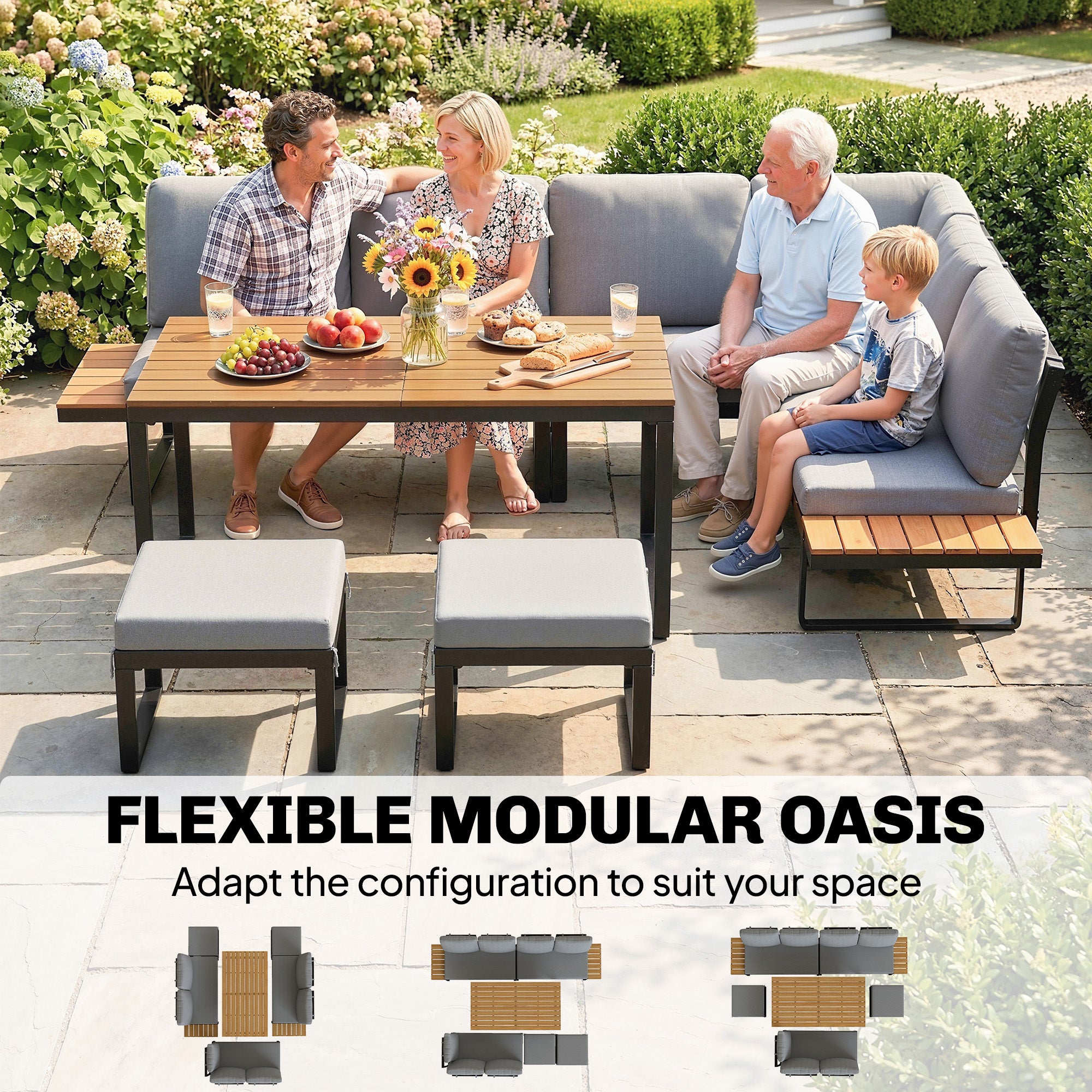 Outsunny Patio Furniture Set Modular Garden Sofa Set 6 Pieces with Dining Table for Outdoor Patio Grey 