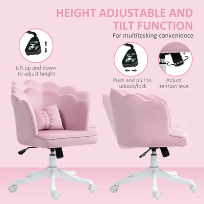 HOMCOM Velvet-Feel Petal Back Office Chair - Pink 