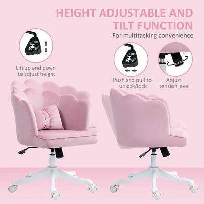 HOMCOM Velvet-Feel Petal Back Office Chair - Pink 