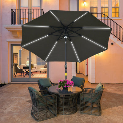 Outsunny 2.7m Garden Parasol Sun Umbrella w/ LED Solar Light Angled Canopy Grey 