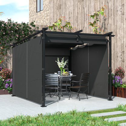 Outsunny 3 x 3 m Retractable Roof Pergola, with Curtains - Dark Grey 