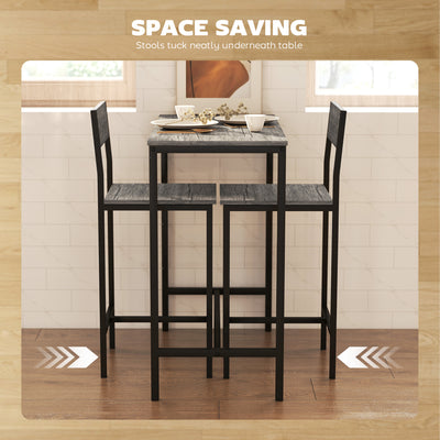 HOMCOM 3-Piece Bar Table Set with 2 Stools, Industrial Breakfast Bar Set with Footrest, Backrest for Dining Room, Small Space 