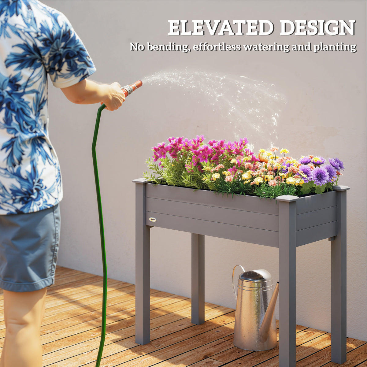 Outsunny Raised Bed for Garden, Wooden Elevated Planter Box with Bed Liner, for Flower Vegetable Herb, Dark Grey 