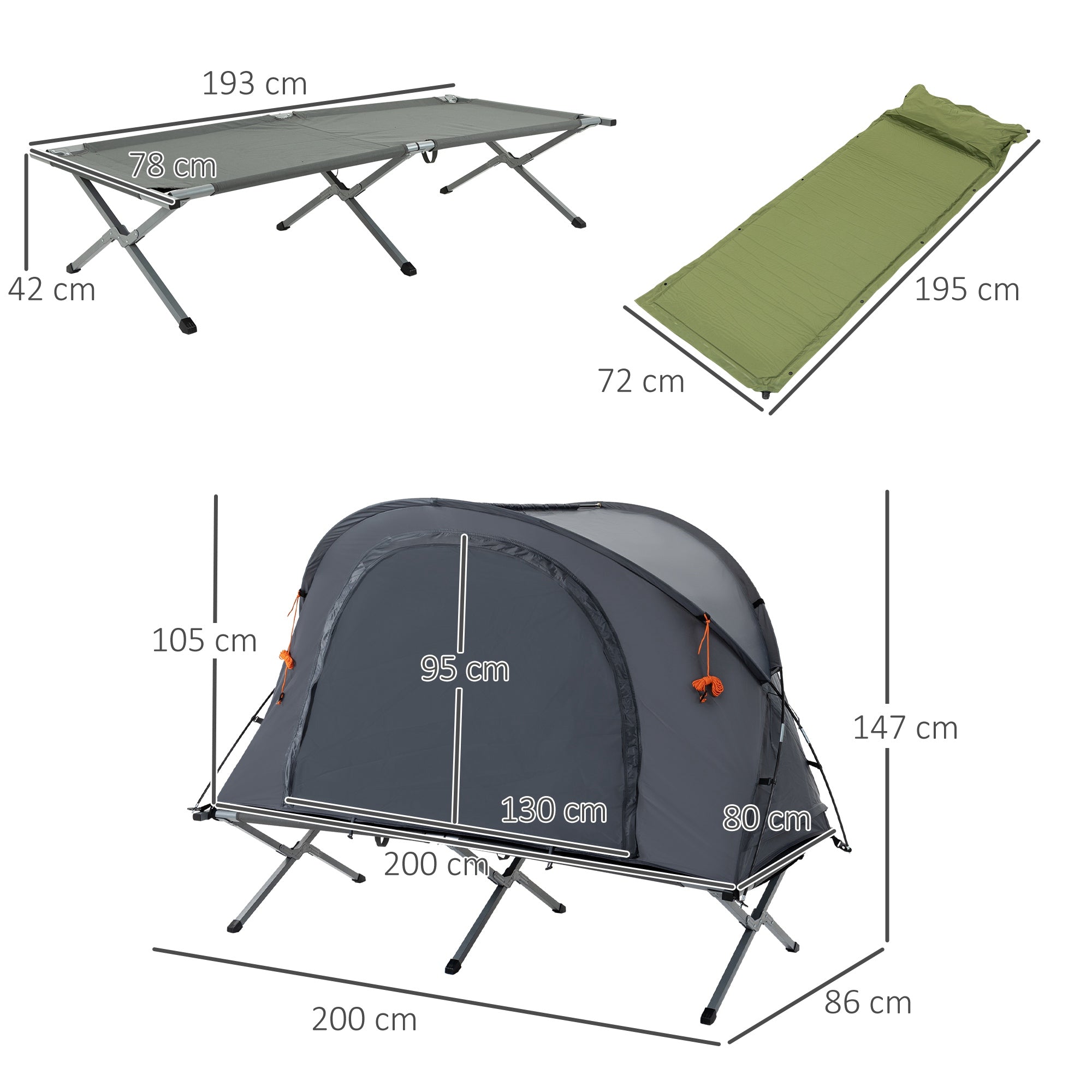 Outsunny Folding Camping Tent Cot, Portable Tent Shelter Combo with Self-Inflating Air Mattress Carry Bag for 1 Person 