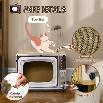 PawHut TV-Shaped Scratching Board with Scratcher, Catnip, Toy Rat, Cat Scratcher for Indoor Cats, 43 x 23 x 32.5cm 