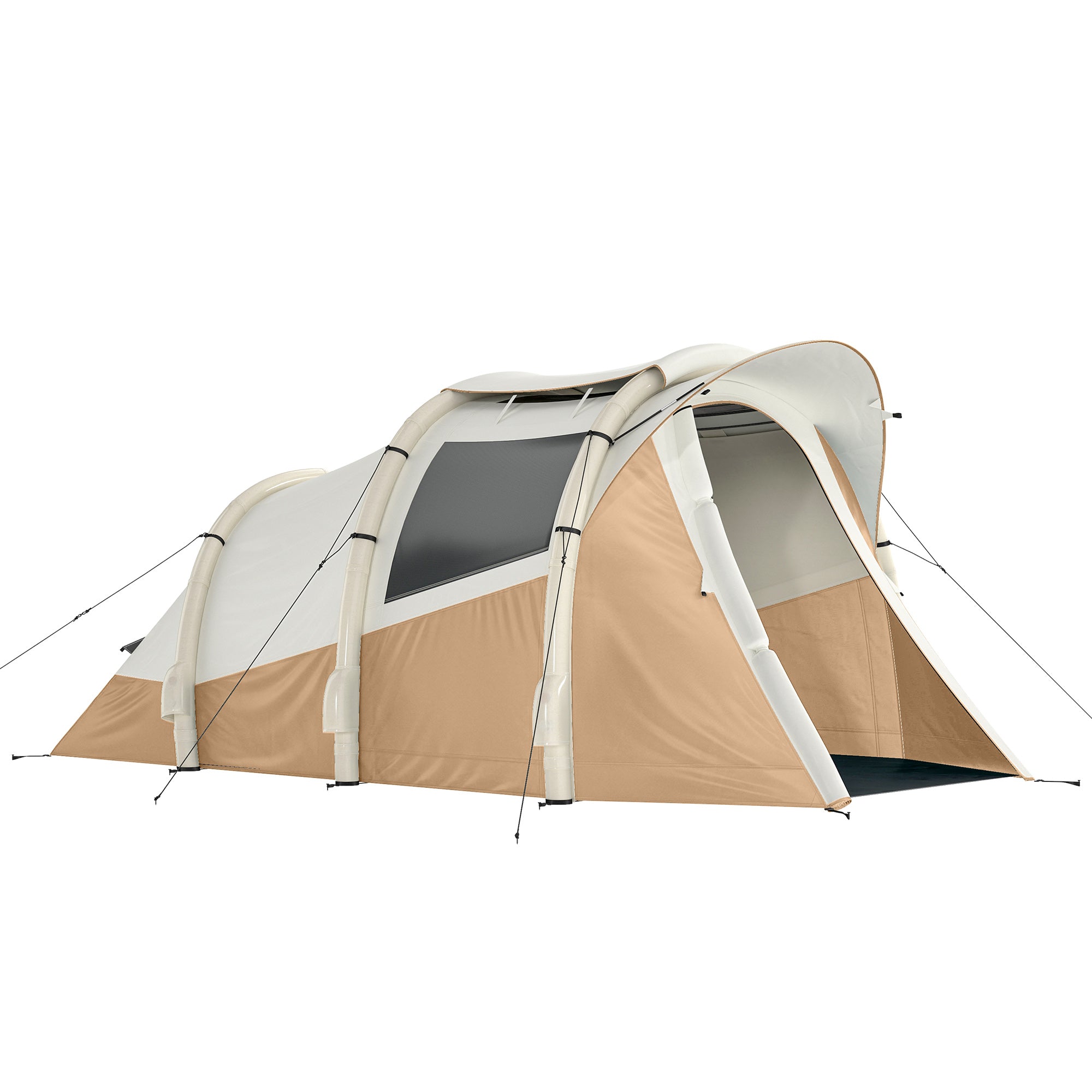 Outsunny Inflatable Camping Tent w/ Air Pump, Easy Setup 2-3 Person Blow Up Tent, Khaki 