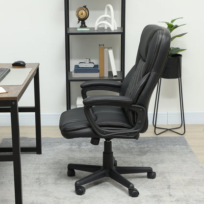 HOMCOM Executive Office Chair, High Back Desk Chair, PU Leather Swivel Computer Chair with Tilt Function, Adjustable Height and Armrests for Home Office, Black 