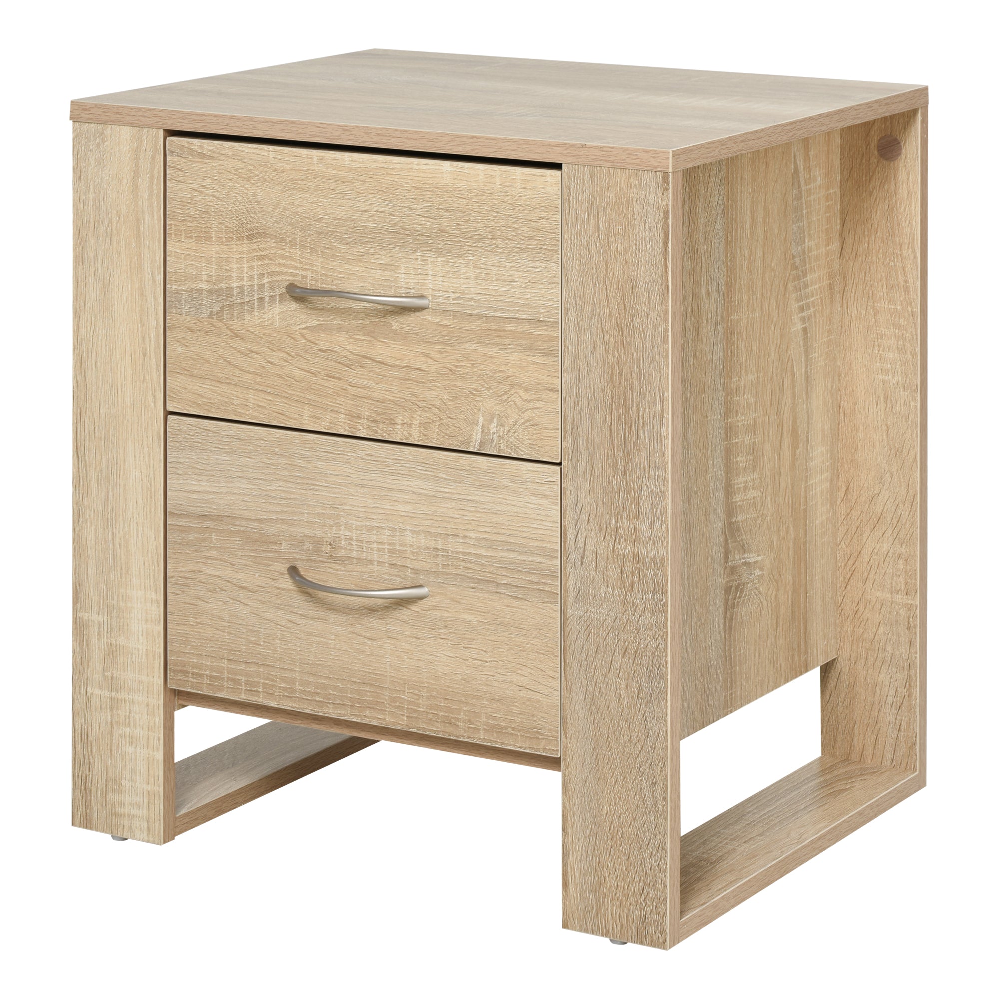 HOMCOM Bedside Table with 2 Drawers, Nightstand with Handles and Elevated Base, Side Table for Bedroom, Living Room, Brown 