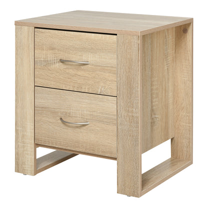 HOMCOM Bedside Table with 2 Drawers, Nightstand with Handles and Elevated Base, Side Table for Bedroom, Living Room, Brown 