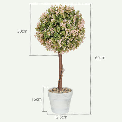 HOMCOM Set of 2 Decorative Artificial Plants, Murraya Flowers in Pot, Fake Plants for Home Indoor outdoor Decor, 60cm, Cream White 