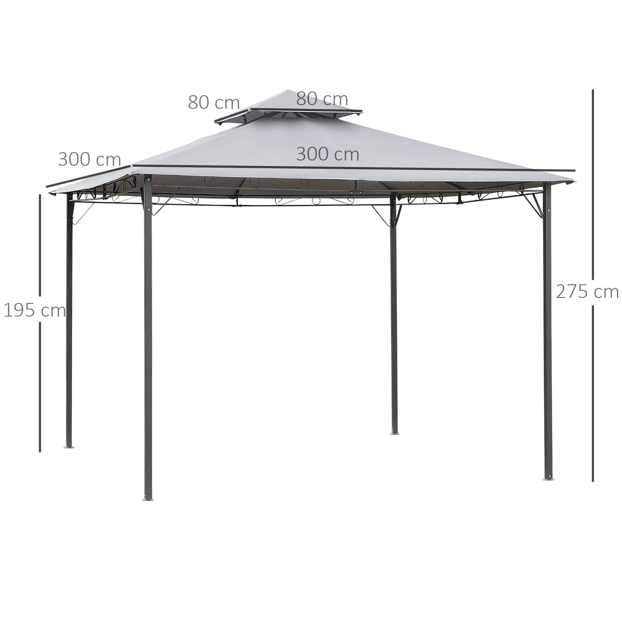 Outsunny 3x3(m) Outdoor Patio Gazebo Steel Canopy Tent Pavilion 2-Tier Roof Top Garden Sunshade Grey 