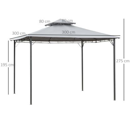 Outsunny 3x3(m) Outdoor Patio Gazebo Steel Canopy Tent Pavilion 2-Tier Roof Top Garden Sunshade Grey 