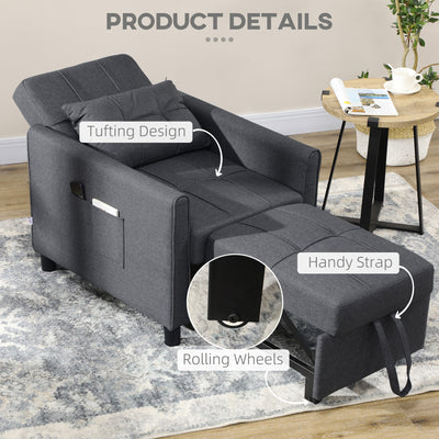 HOMCOM Linen-Look Single Chair Bed - Grey 
