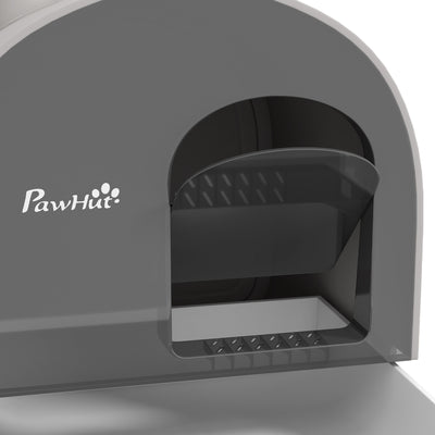 PawHut Hooded Cat Litter Box, Kitten Litter Tray, with Lid, Scoop, Filter, Flap Door, Light Grey 