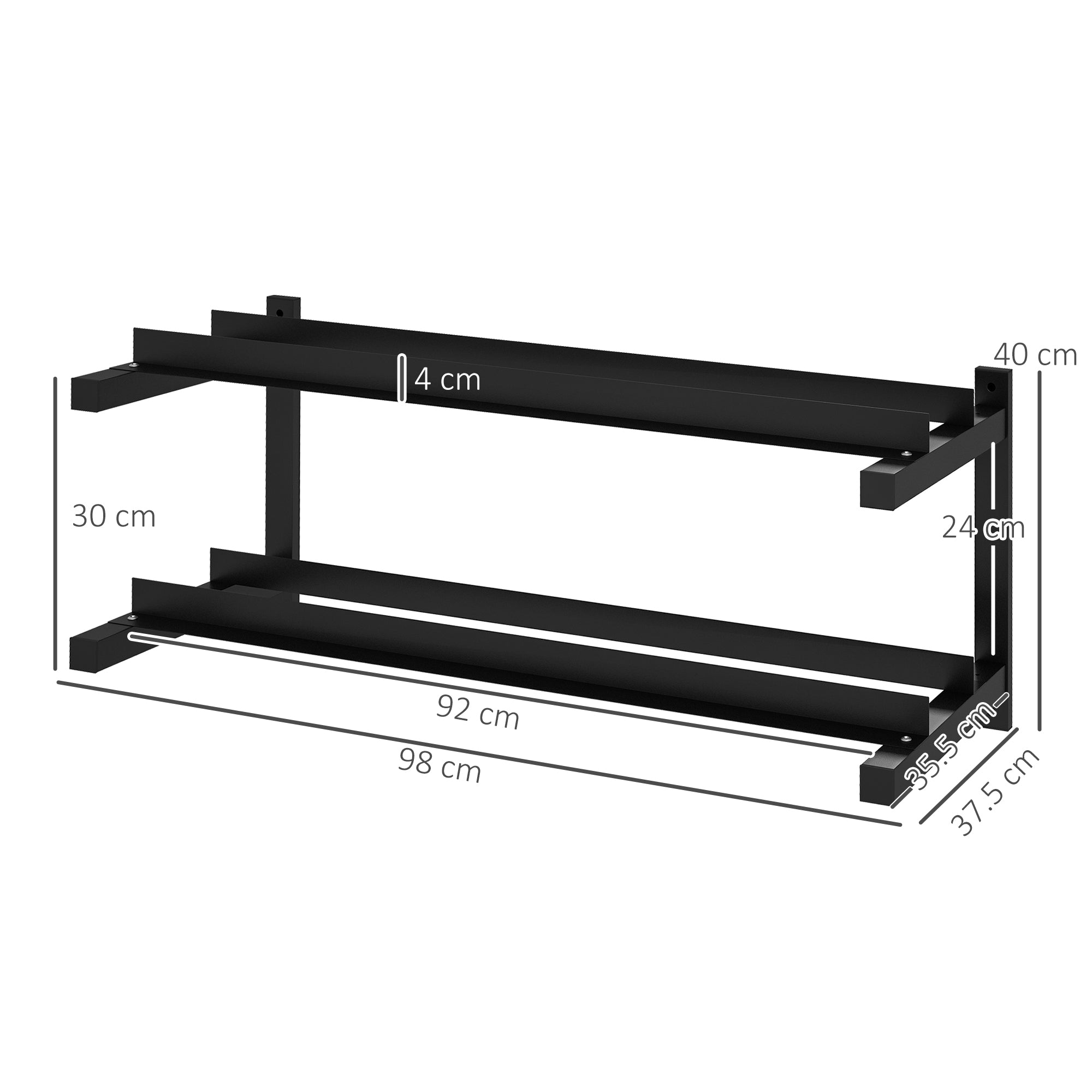 SPORTNOW Wall-Mounted Dumbbell Rack, 2-Tier Weight Stand, Space-Saving and Multi-Functional Steel organiser for Home Gym, Black 