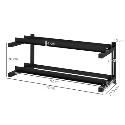 SPORTNOW Wall-Mounted Dumbbell Rack, 2-Tier Weight Stand, Space-Saving and Multi-Functional Steel organiser for Home Gym, Black 