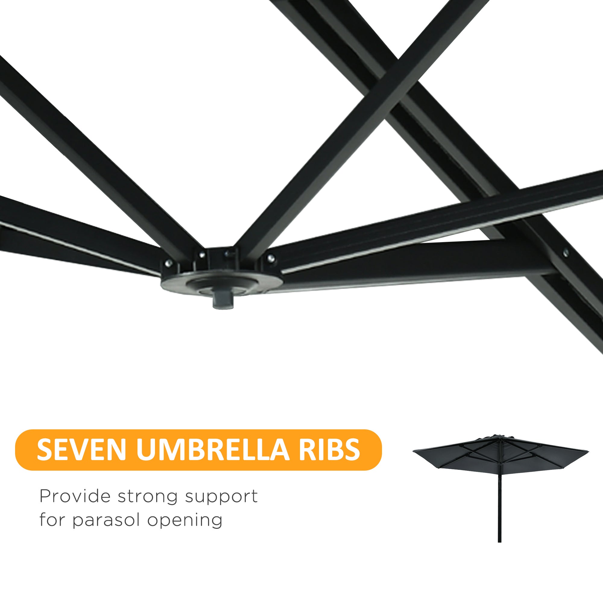 Outsunny 2.5m Wall Mounted Parasol, Hand to Push Outdoor Patio Umbrella with 180 Degree Rotatable Canopy for Porch, Deck, Garden, 250 cm, Dark Grey 
