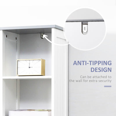 kleankin Tall Bathroom Storage Cabinet with 3 Tier Shelf, Cupboard, Drawer, Door, Freestanding Linen Tower, Slim Side Organizer, White 