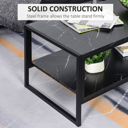 HOMCOM Coffee Table, Two-Tier Marble Centre Table with Metal Frame and Storage Shelf for Living Room, 106 x 50 x 45cm, Black 