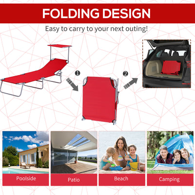 Outsunny Folding Sun Lounger, Lounge Chairs Reclining Sleeping Bed with Adjustable Sun Shade Awning for Beach, Patio 