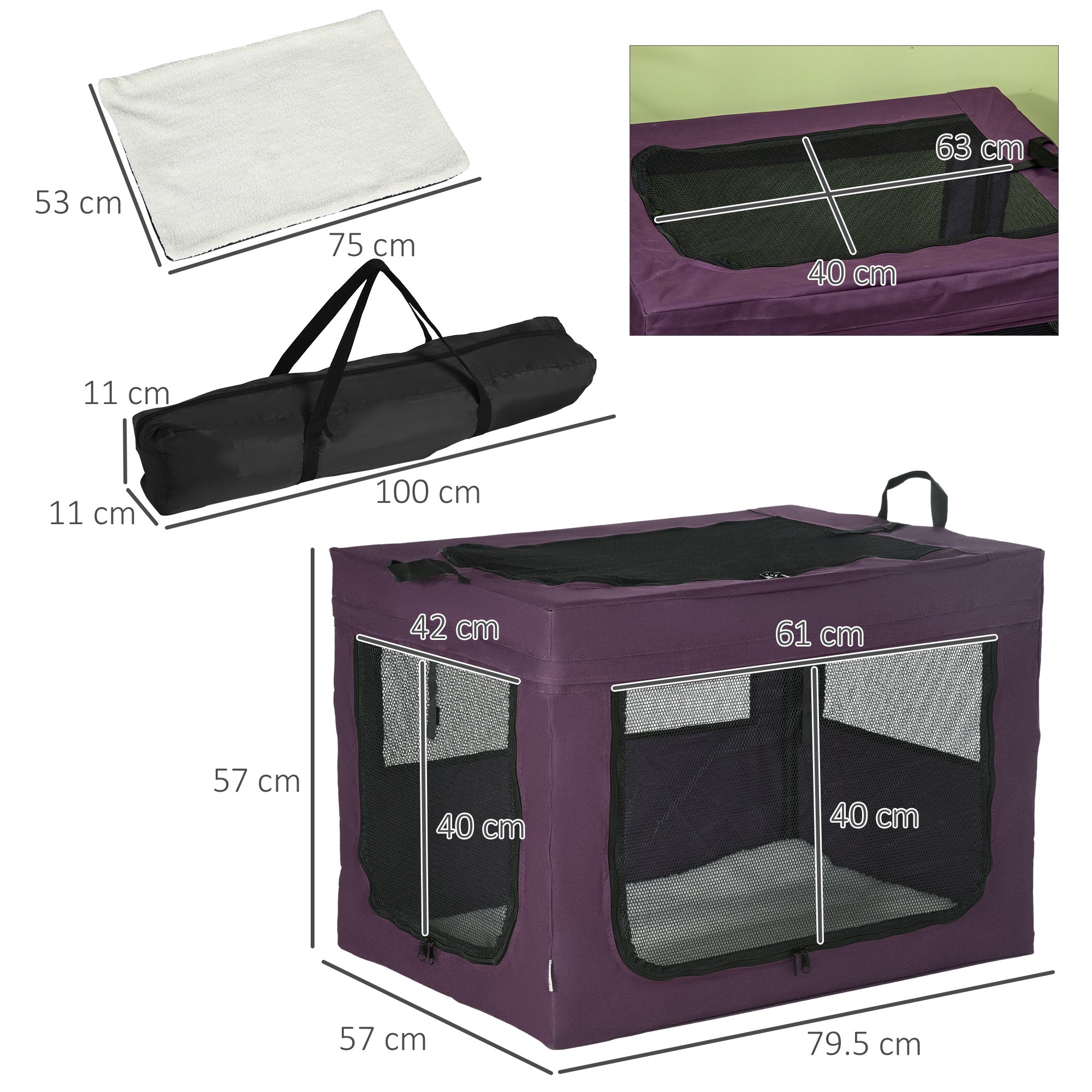 PawHut 80cm Pet Carrier, with Cushion, for Small and Medium Dogs - Purple 