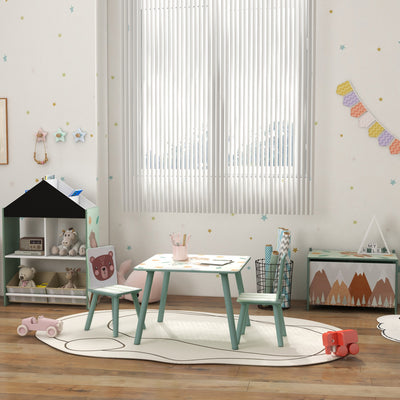 ZONEKIZ Kids and Table Chairs, Children Desk with Two Chairs, Toddler Furniture Set, for Ages 3-6 Years - Green 