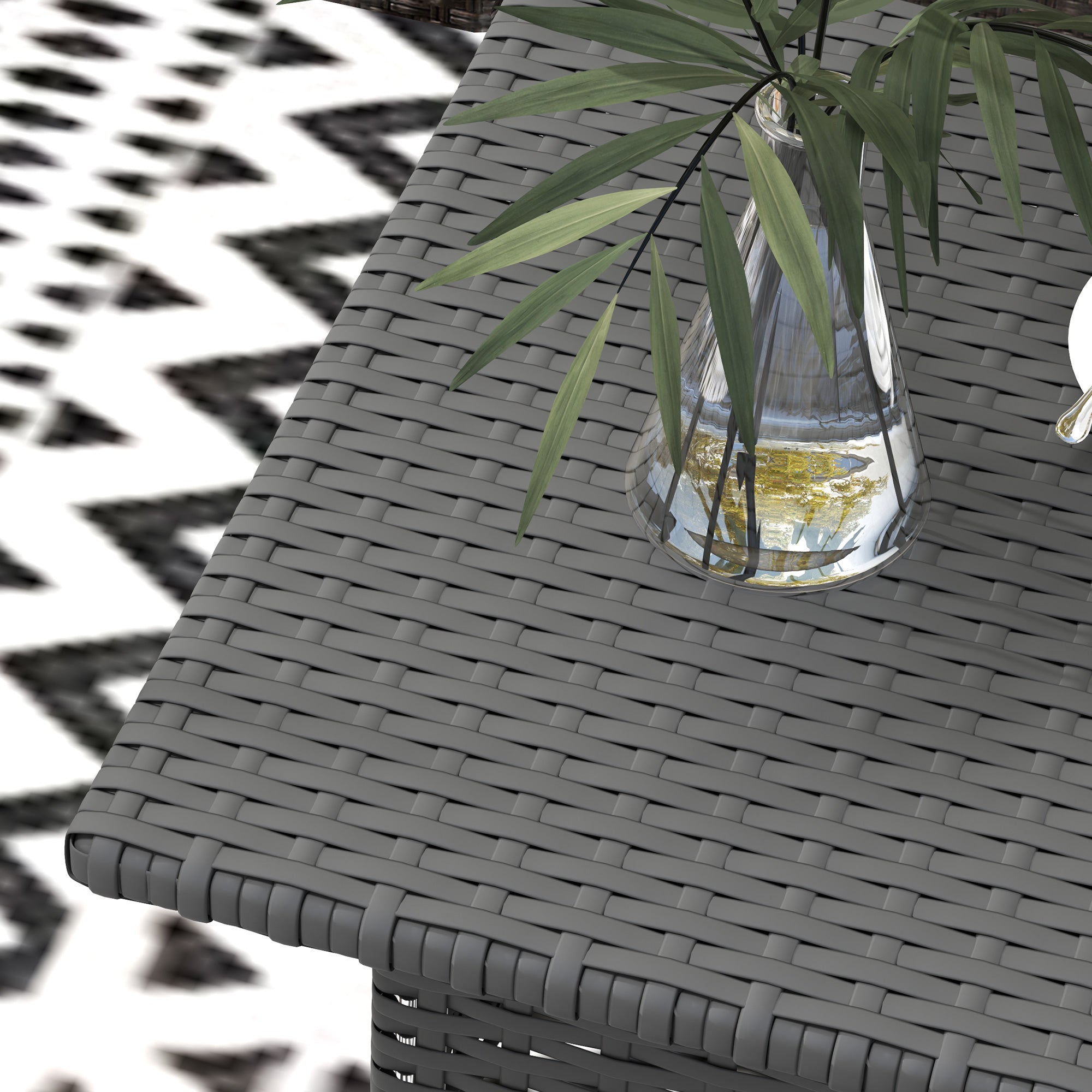 Outsunny Rattan Side Table, Outdoor Coffee Table with Plastic Board Under the Full Woven Table Top for Patio, Garden, Balcony, Grey 