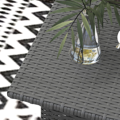 Outsunny Rattan Side Table, Outdoor Coffee Table with Plastic Board Under the Full Woven Table Top for Patio, Garden, Balcony, Grey 