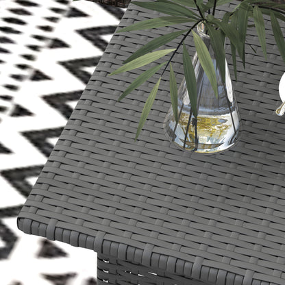 Outsunny Rattan Side Table, Outdoor Coffee Table with Plastic Board Under the Full Woven Table Top for Patio, Garden, Balcony, Grey 