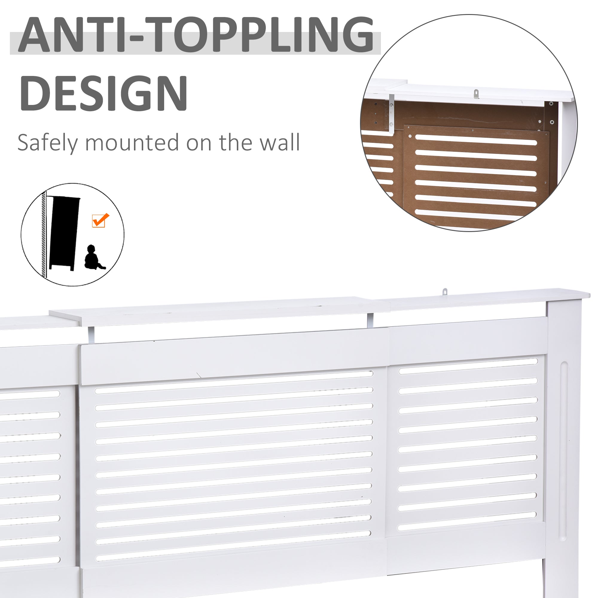 HOMCOM MDF Extendable Radiator Cover Cabinet Shelving Home Office Slatted Design White 139-208.5L x 20.5W x 82.5H cm 