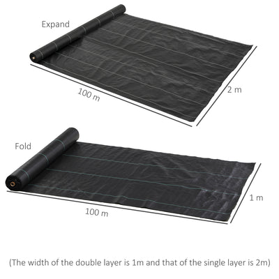 Outsunny 2m x 100m Heavy Duty Weed Control Membrane, Weed Membrane for Landscaping Driveway Gravel Artificial Grass Lawn Underlay, Black 