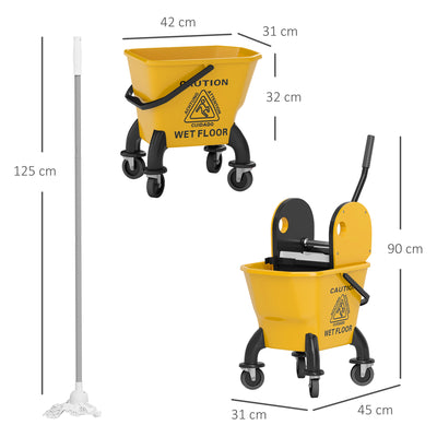 HOMCOM 26 Litre Mop Bucket, with Wringer and Mop - Yellow 