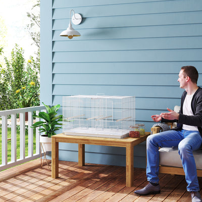 PawHut Bird Cage with Divider, 4 Wooden Perches, Slide Out Tray, 4 Feeders, for Budgie, Lovebird, Canary, 76 x 46 x 46cm, White 
