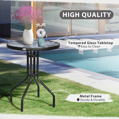 Outsunny Bistro Coffee Table Outdoor Tempered Glass Top Table Garden Round Dining Table - 60cm Diameter 