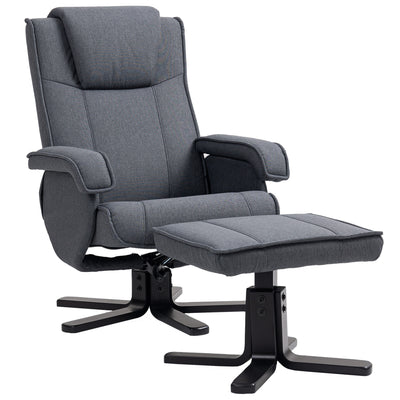 HOMCOM Rocker Swivel Recliner Chair with Footstool - Charcoal Grey Linen 