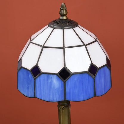 HOMCOM Handmade Stained Glass Table Lamp, Antique Bedside Lamp for Bedroom, Living room, Home, Nightstand, Decorative Night Light, Blue 