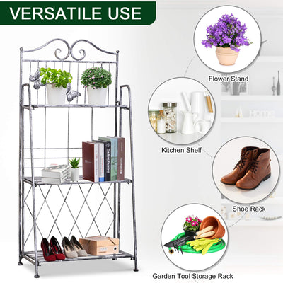 Outsunny Indoor Outdoor Freestanding 3-Tier Garden Plant Stand Metal Flower Display Rack for Potted Plants Balcony Décor 44L x 25W x 96H cm 