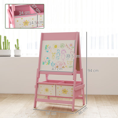 AIYAPLAY Art Easel for Kids, Double-Sided Whiteboard/Blackboard with Paper Roll, Two Storage Boxes, for Ages 3-8 Years, Pink 