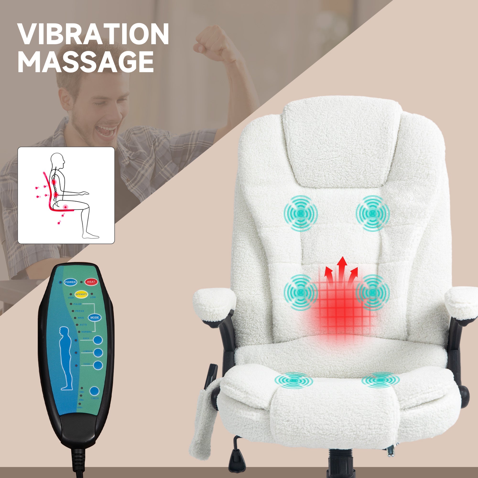 Vinsetto Boucle Six-Point Massage Office Chair - White 