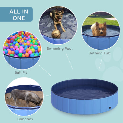 PawHut Foldable Dog Paddling Pool Pet Cat Swimming Pool Indoor/Outdoor Collapsible Summer Bathing Tub Shower Tub Puppy Washer (Φ140 x 30H (cm), Blue) 