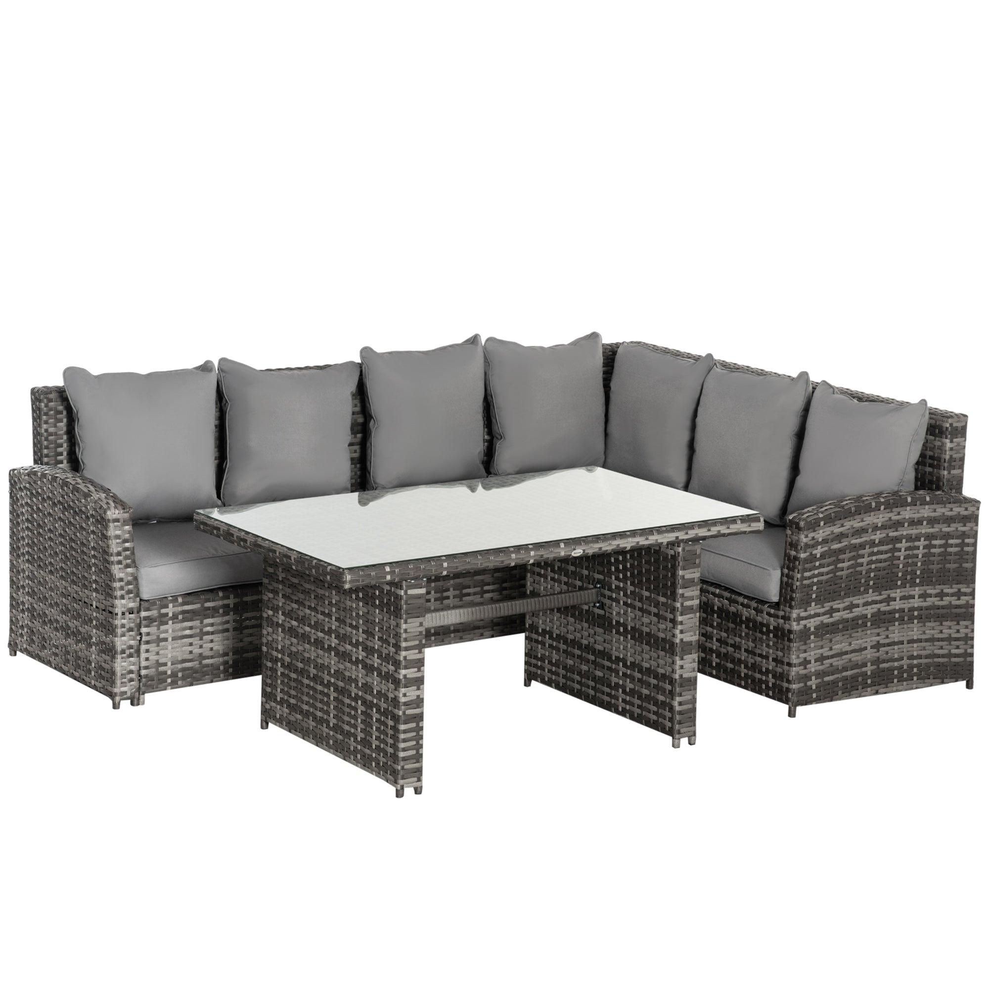 Outsunny 3 PCS PE Rattan Corner Dining Set Outdoor Garden Patio Sofa Table Furniture Set w/ Cushions Grey 