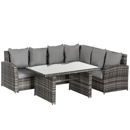 Outsunny 3 PCS PE Rattan Corner Dining Set Outdoor Garden Patio Sofa Table Furniture Set w/ Cushions Grey 