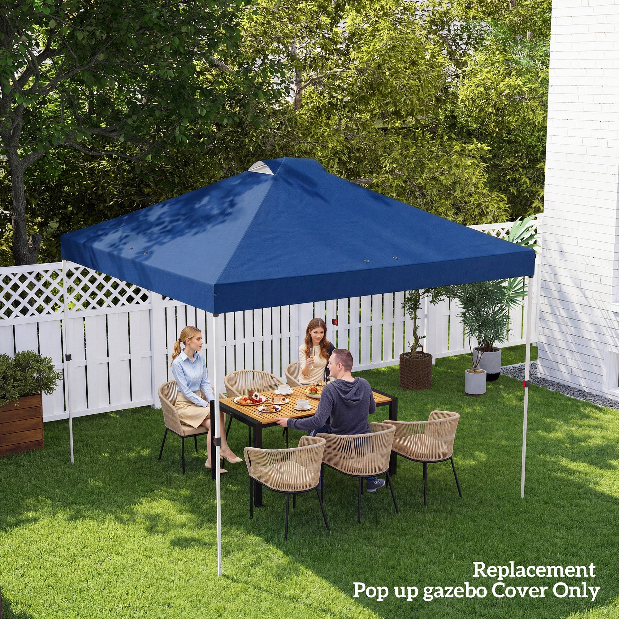 Outsunny Gazebo Roof Replacement UV50+ Waterproof Pop Up Canopy Cover with 8 Drainage Holes 3 x 3 m Blue 