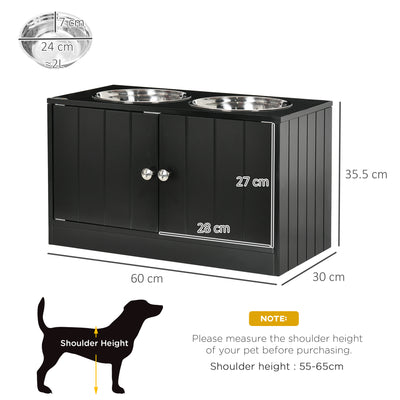 PawHut Raised Pet Feeder, with Two Bowls, Storage - Black 