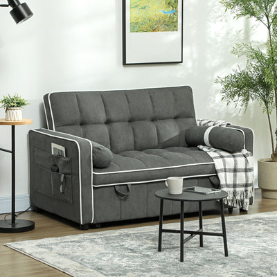 HOMCOM Two-Seater Linen-Look Sofa Bed - Charcoal Grey 