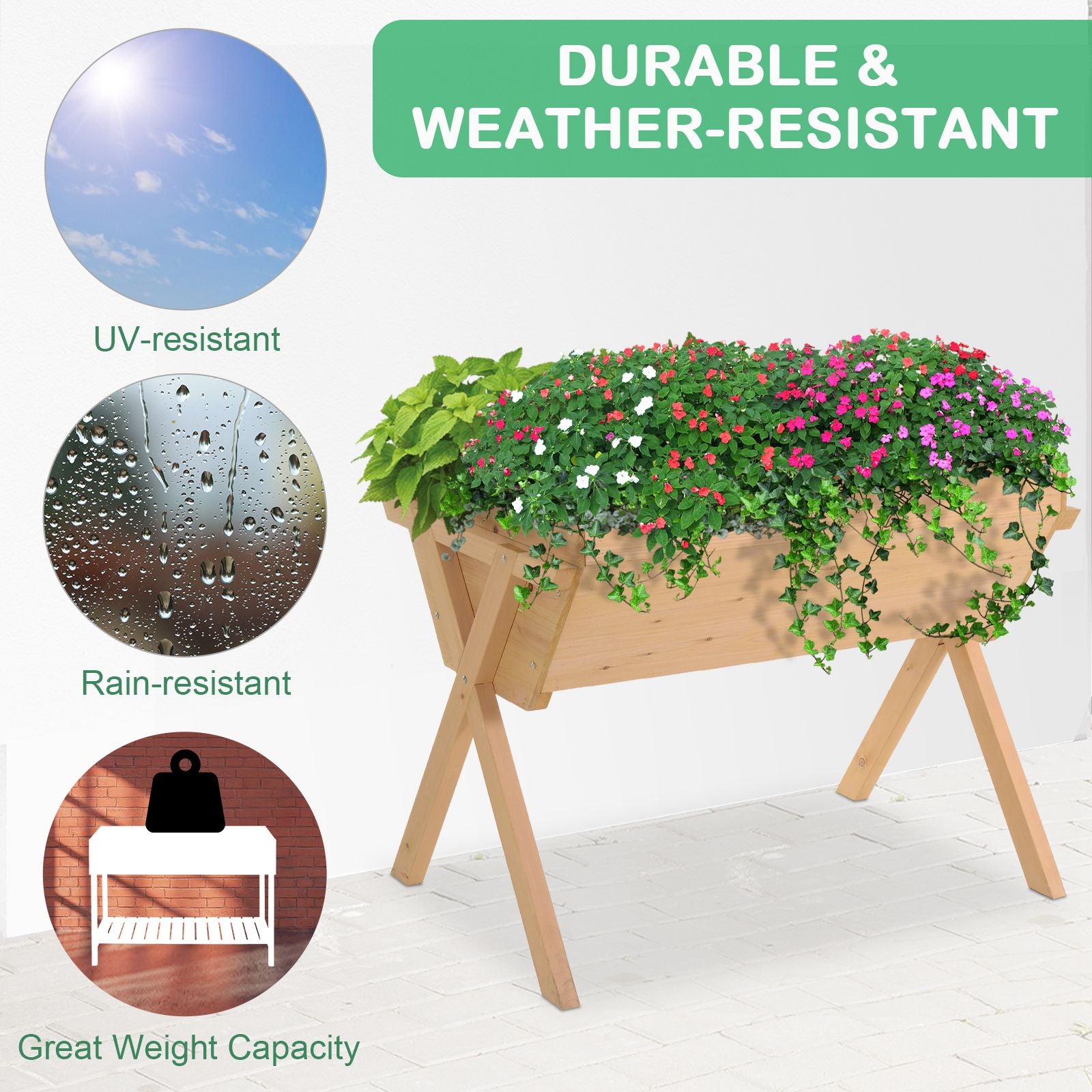 Outsunny Large Fir Wood Raised Plant Stand Oak Tone 