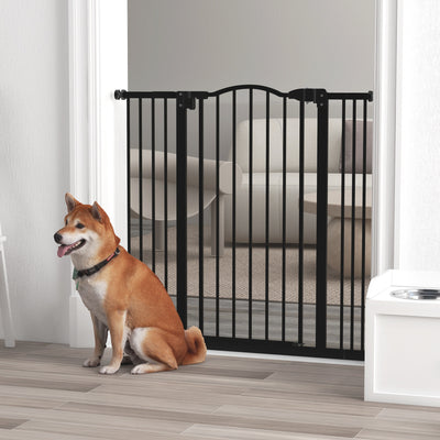 PawHut Pressure Fit Dog Stair Gate No Drilling Safety Gate Auto Close for Doorways, Hallways, 74-100cm Adjustable, 94cm Tall, Black 