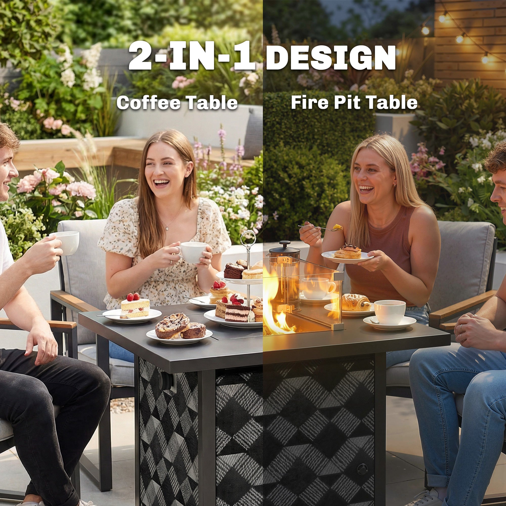 Outsunny Square Propane Gas Fire Pit Table,12 KW Firepit Outdoor Patio Heater with Glass Wind Guard, Lava Rocks, Gas Tank Holder 